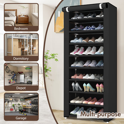 BAOKALER 10-Tier Shoe Rack Organizer for Entryway, 27 Pairs Capacity Shoe Storage Shelf, 62.99*23.62*15.7 inch, Black
