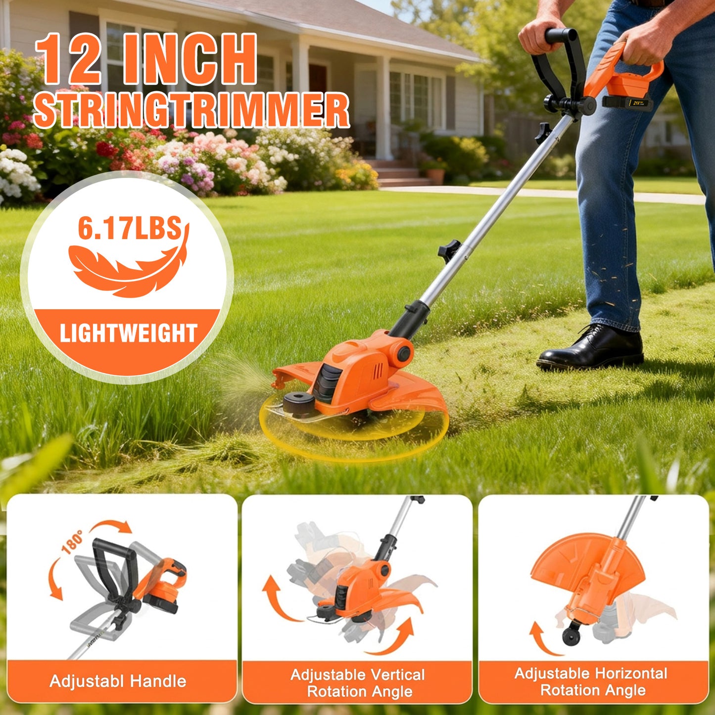CATGOOD 12" Electric String Trimmer, Cordless Battery Powered Weed Eater, 3-in-1 Cordless Grass Trimmer Edger