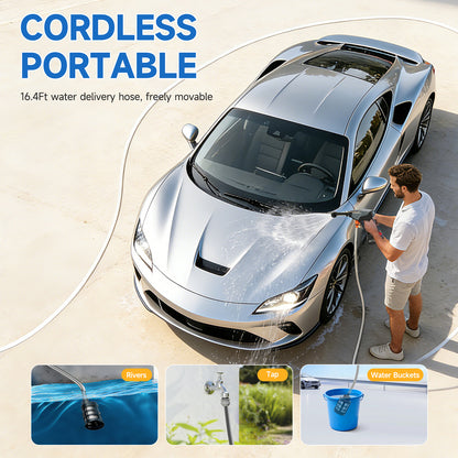 BAOKALER Cordless Pressure Washer, 600 PSI Portable Power Washer with 2 x 4.0AH Batteries, 6-in-1 High Power Washer for Car, Garden, Patio