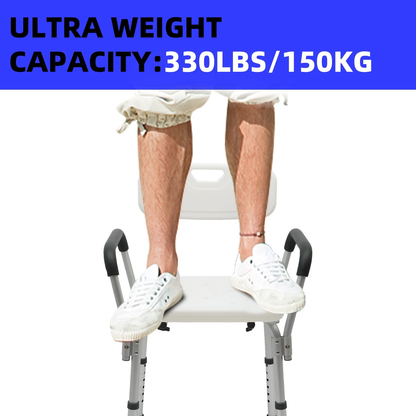 CATGOOD Shower Chair Bath Seat with Back and Arms, Height Adjustable Shower Chair for Inside Shower, Shower Bench for Elderly and Adult, Supports up to 400 lbs, White