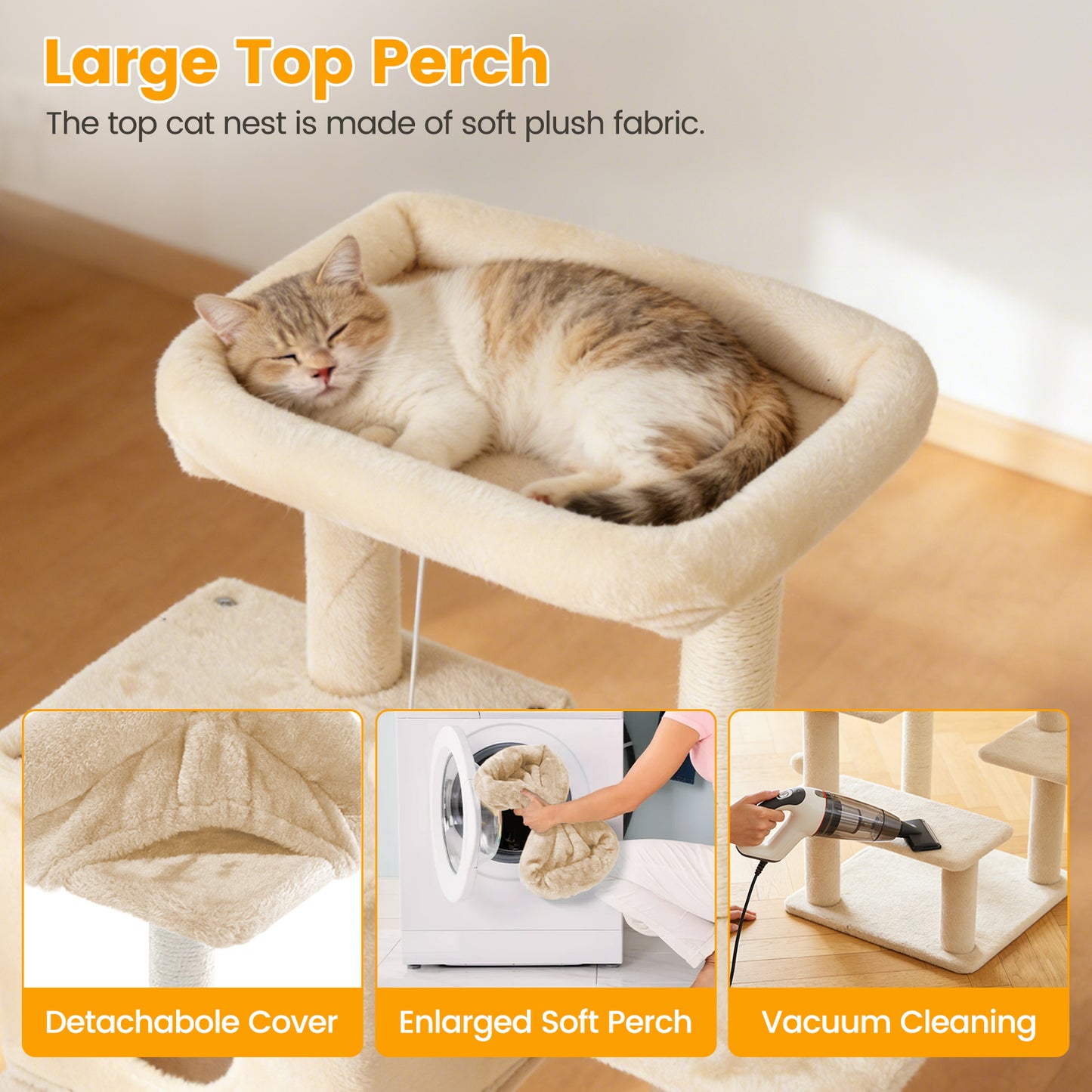 Sturdy 40-inch Cat Tree Tower with Cat Cave & Ramp Steps - Multi-Level Play & Sleep Center for Large Indoor Cats, Beige
