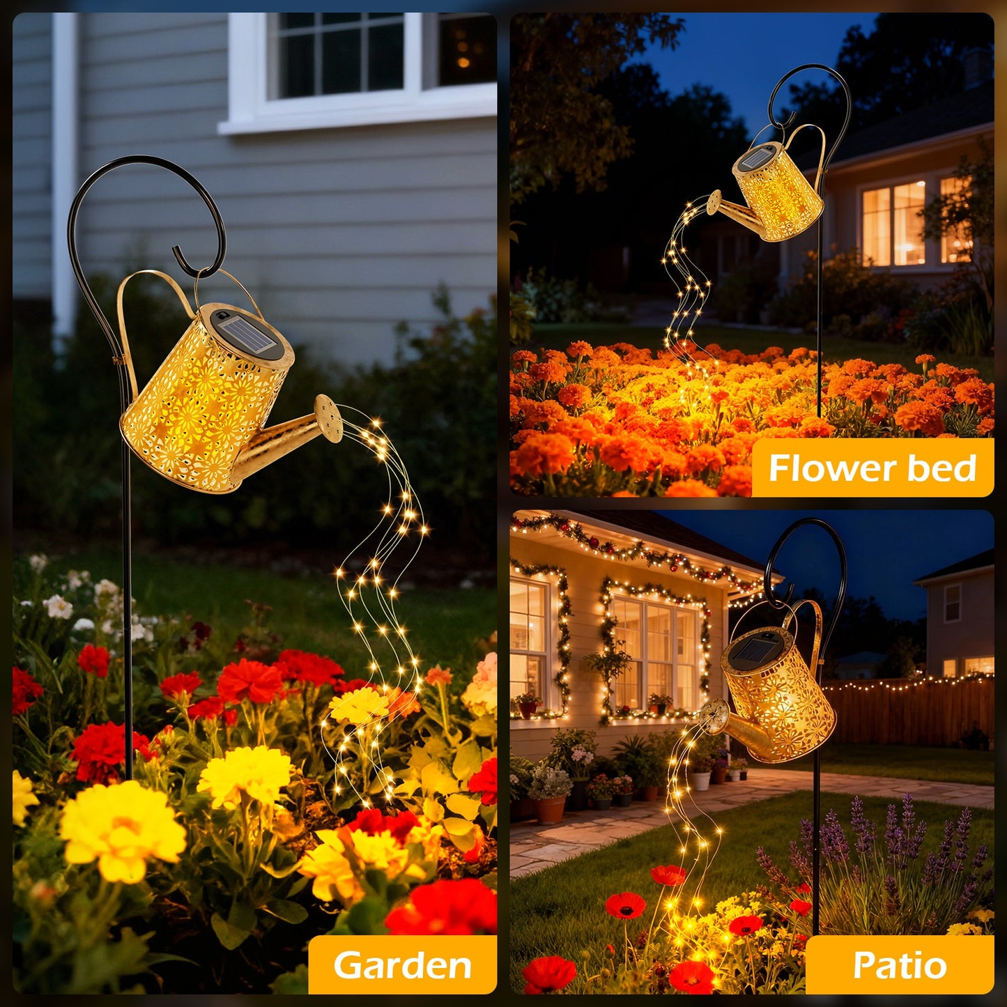 CATGOOD Outdoor Solar Garden Decor, Watering Can with Solar Lights, Large Hanging Lantern Landscape Lights Outside Decorations for Yard Porch Patio Pathway Gardening Gift, Warm White
