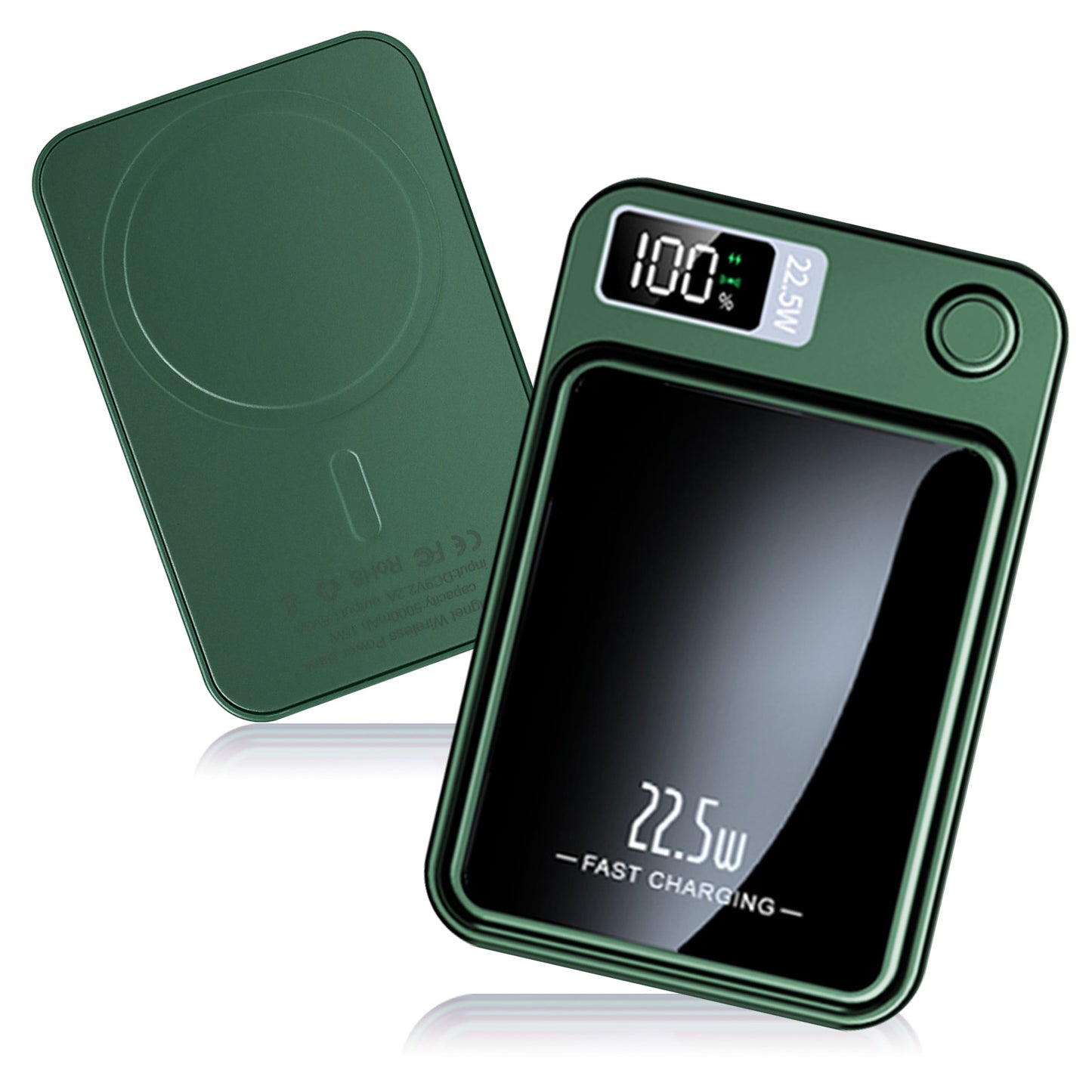 10,000mAh Power Bank with LED Power Display, 22.5W Portable Charger 2-in-1 Wireless, Magnetic Portable Power Bank Fast Charging, Suitable for Outdoor Travel Backup Small Phone Charger, Green