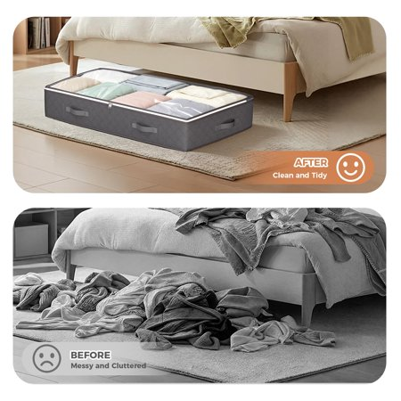BAOKALER 8 Pack Gray Foldable Underbed Storage Bags, 90L Large Capacity Under Bed Organizers for Clothing, Blankets, Pillows and Wrapping Paper