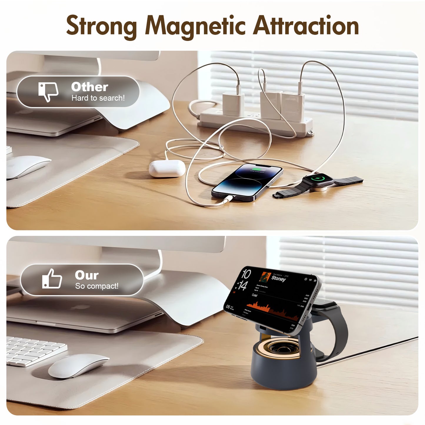 5 in 1 wireless charger For iPhone AirPods iWatch, Charging Station with Mushroom Light for MagSafe Magnetic Charger, 22.5 W Travel Stand,Fast for Multiple Devices