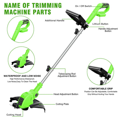 CATGOOD Cordless String Trimmer, 2AH Battery Powered Weed Trimmer with Fast Charger, Green