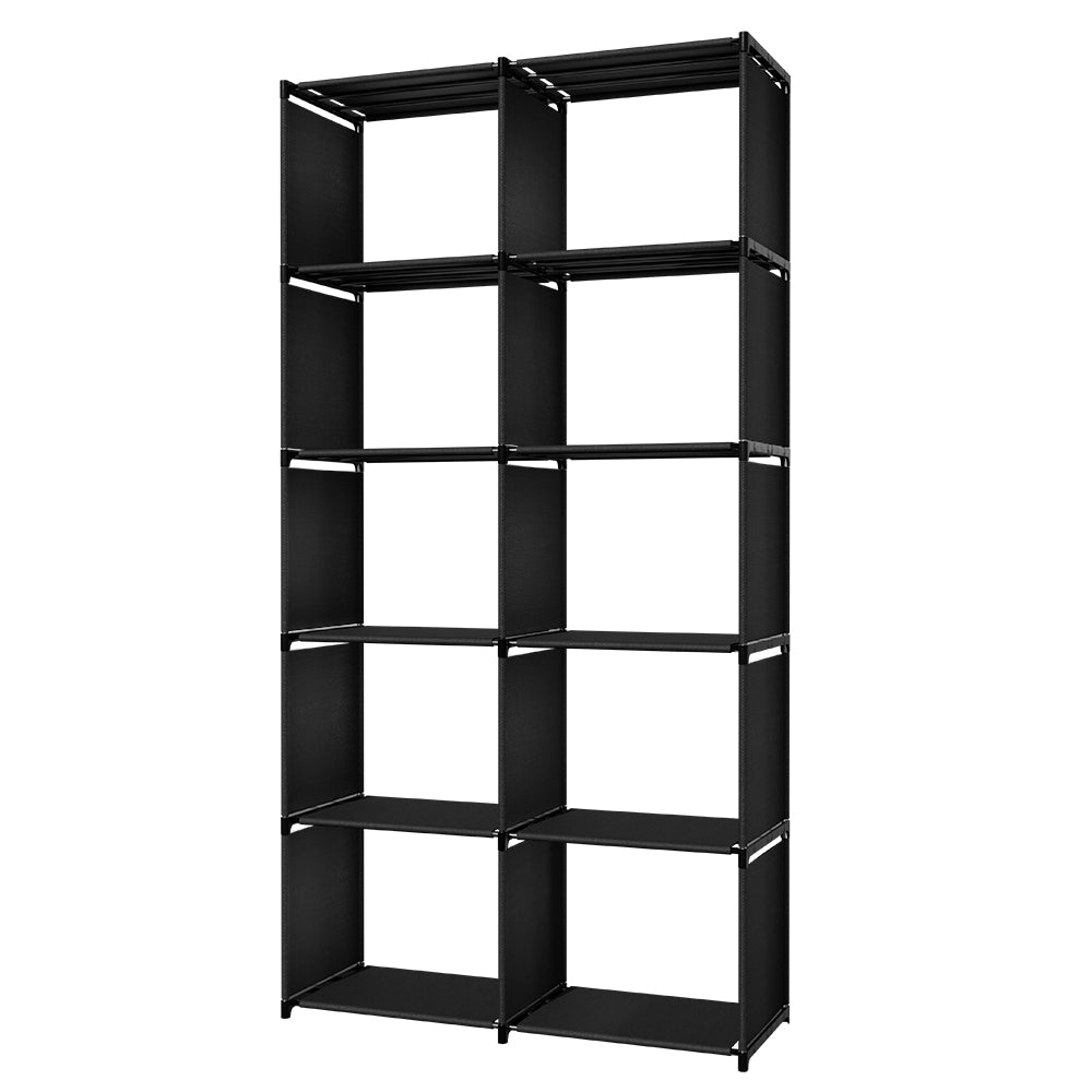 10 Cube Closet Storage Organizer Bookcase, 6-Tiers Portable Bookshelf with Fabric Cloth at Back, Suit for Living Room, Study Room, Bedroom, Black