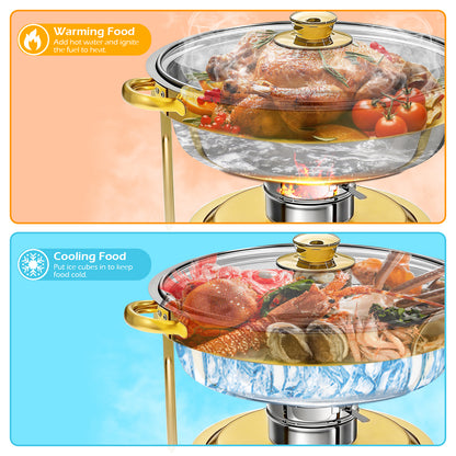 CATGOOD 6 Pack Chafing Dish Buffet Set, 6QT Stainless Steel Food Warmers with Glass Lids & Gold Stands, Buffet Servers & Chafer Set for Parties, Weddings, Catering, Home Banquet