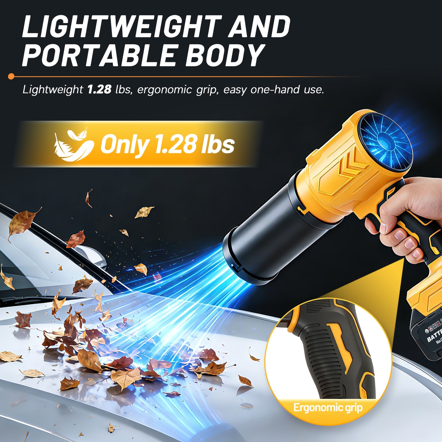 Cordless Leaf Blower, 950000 RPM Electric Leaf Blower with 2 X 4.0Ah Batteries & Charger, 110MPH Lightweight Handheld Blower for Patio Cleaning Blowing Leaves & Dust, Yellow