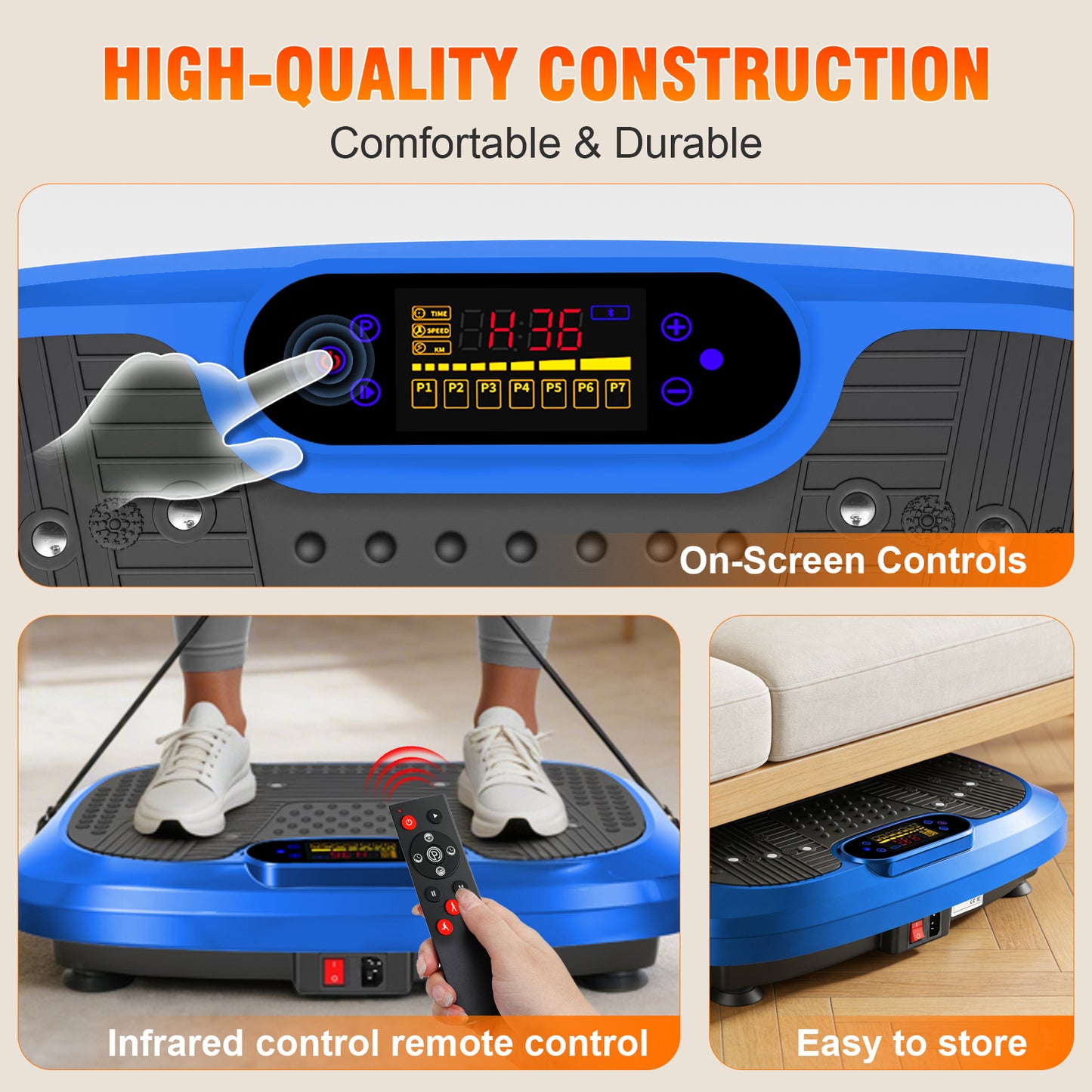 Vibration Platform with Loop Bands & Remote Control for Home Fitness & Weight Loss & Muscle Toning, Black
