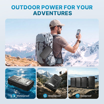 Solar Power Bank 46800mAh, PD15W Fast Charging Solar Charger with 4 Built-in Cables & Wireless Charging, Portable Solar Charger for Cell Phone, Solar Battery Pack for Camping (Black)