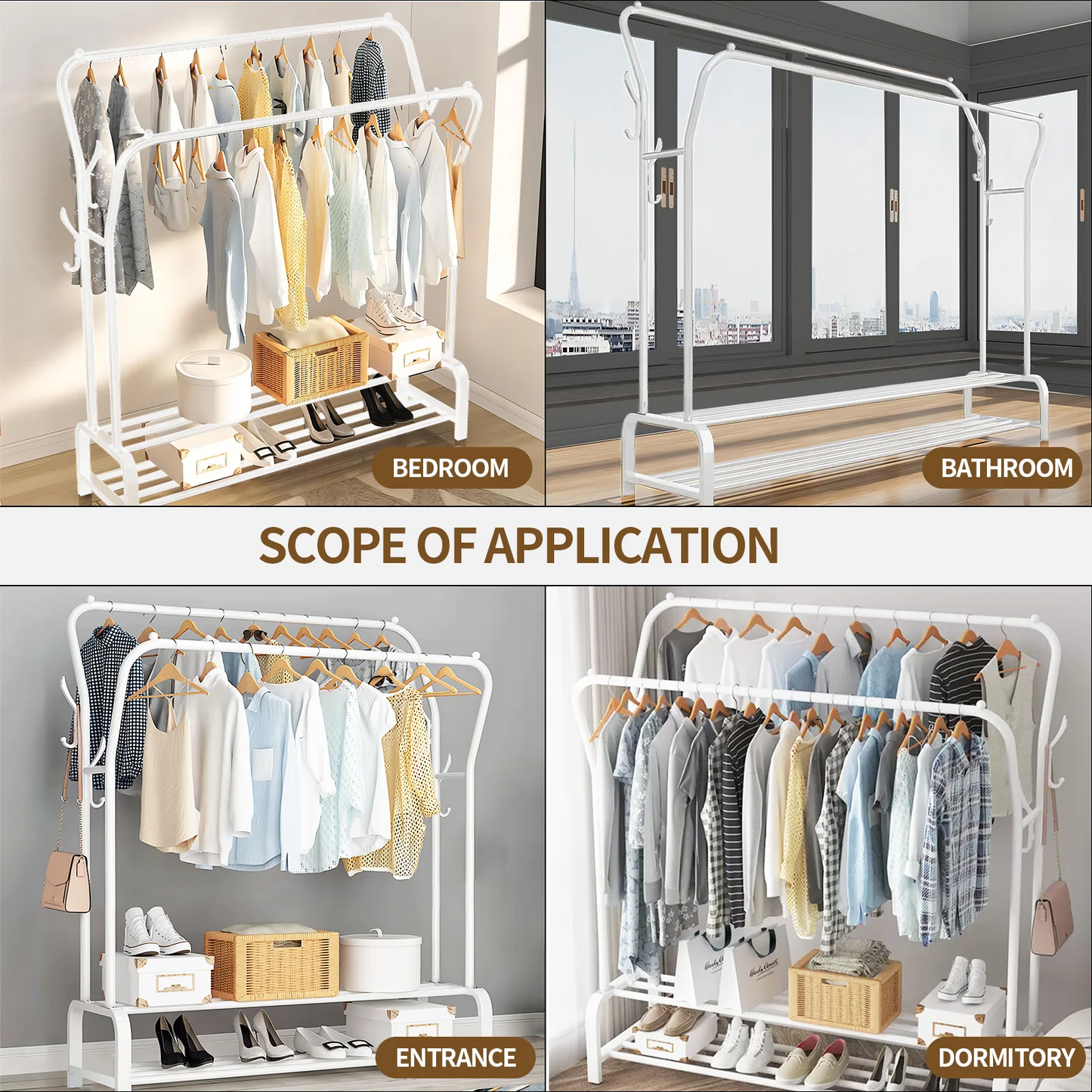 BAOKALER Space Saving Clothes Rack Freestanding Clothing Storage with 6 Hooks, White