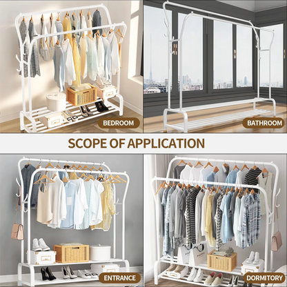 BAOKALER Space Saving Clothes Rack Freestanding Clothing Storage with 6 Hooks, White