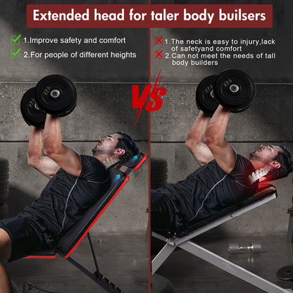 BAOKALER 7 Levels Adjustable Weight Bench with Extended Headrest & Leg Extension, Foldable Dumbbell Workout Bench, Supports Up to 770 lbs, Incline & Decline Positions for Full Body Strength Training