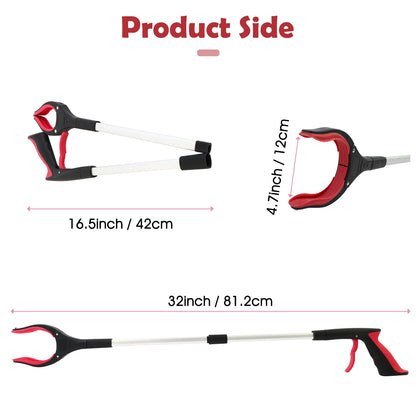 2Pcs 32'' Grabber Reacher Tool, Foldable Grabber Reaching Tool, Lightweight Trash Picker Upper Tool for Elderly with Anti-Slip Rotating Rubber Gripper,Red
