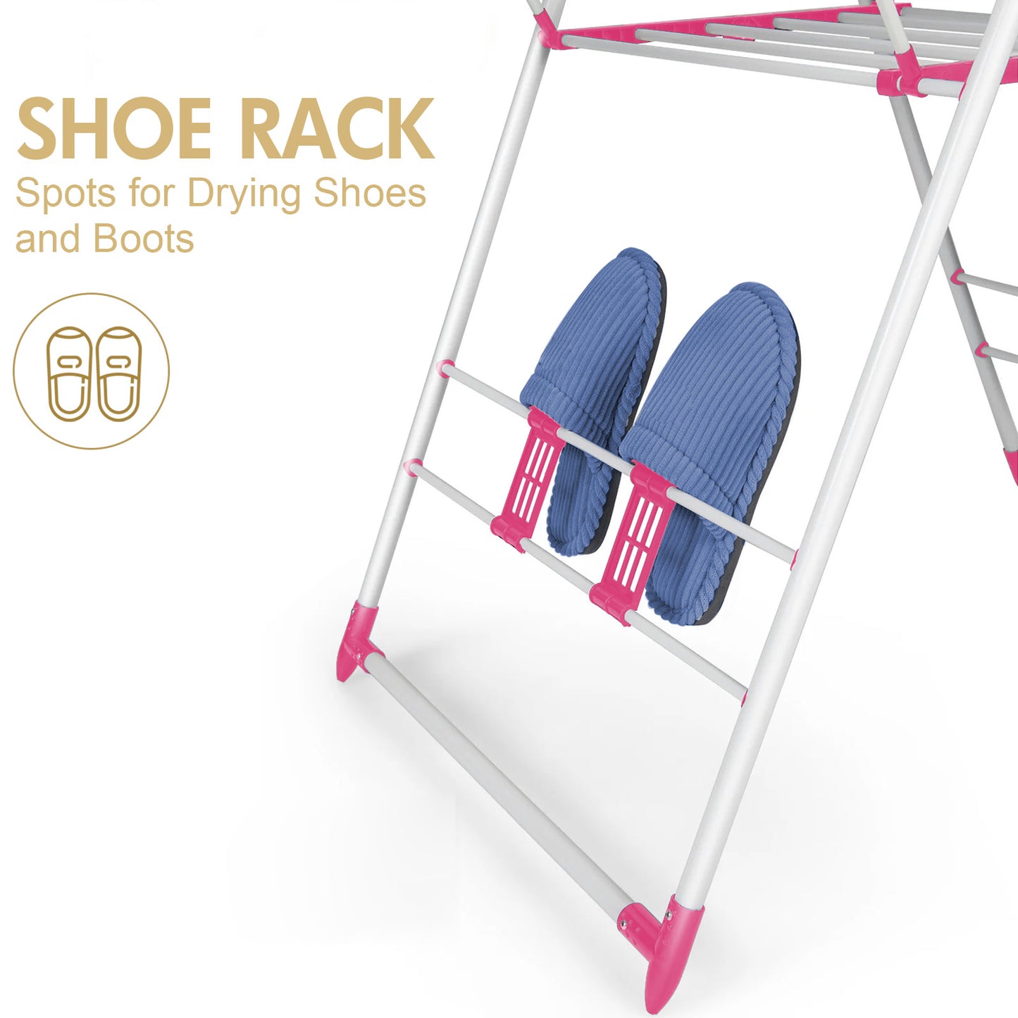 2-Tier Collapsible Clothes Drying Rack, Height-Adjustable Laundry Rack for Drying, Rustproof Clothes Dryer Hanger with Wings for Home, Red