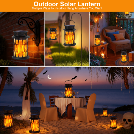 BAOKALER 2?Pack Decorative Solar Hanging Lanterns, Waterproof Outdoor LED Lights with Flickering Flame Effect, Solar Lantern Lighting for Garden Patio Pathway Deck Yard