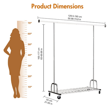 Baokaler 500 lbs Clothing Rack Heavy Duty Hanging Rack with Shelves Collapsible Clothes Racks on Wheels Rolling Garment Rack for Hanging Clothes Portable Adjustable, Chrome Finish