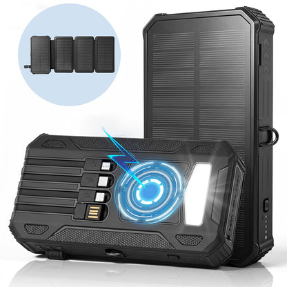 Solar Power Bank 46800mAh, PD15W Fast Charging Solar Charger with 4 Built-in Cables & Wireless Charging, Portable Solar Charger for Cell Phone, Solar Battery Pack for Camping (Black)