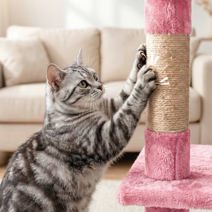 50-inch Pink Cat Tree Tower, Multi-Level Cat Stand with Sisal Scratching Posts & Balls for Playing