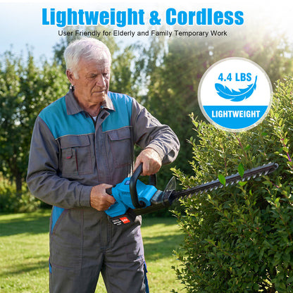 22" Cordless Hedge Trimmer with 180～ Rotatable Head, 21V Electric Bush Trimmer with 2 x 4000mAh Batteries, 1000W 24000r/min Motor, 66Mn Steel Blade for Garden Yard, Blue