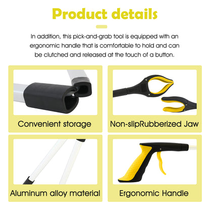 2Pcs 32'' Grabber Reacher Tool, Foldable Grabber Reaching Tool, Lightweight Trash Picker Upper Tool for Elderly with Anti-Slip Rotating Rubber Gripper,Yellow