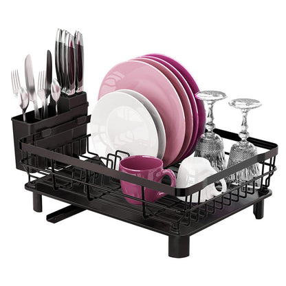 Dish Rack Dish Drainers for Kitchen Counter, 16.9''L x 13''W x 5.9''H Dish Rack with Drain , Dish Drying Rack Drain with Utensil Holder, Cup Holder, Kitchen Dishes Storage and Organizers