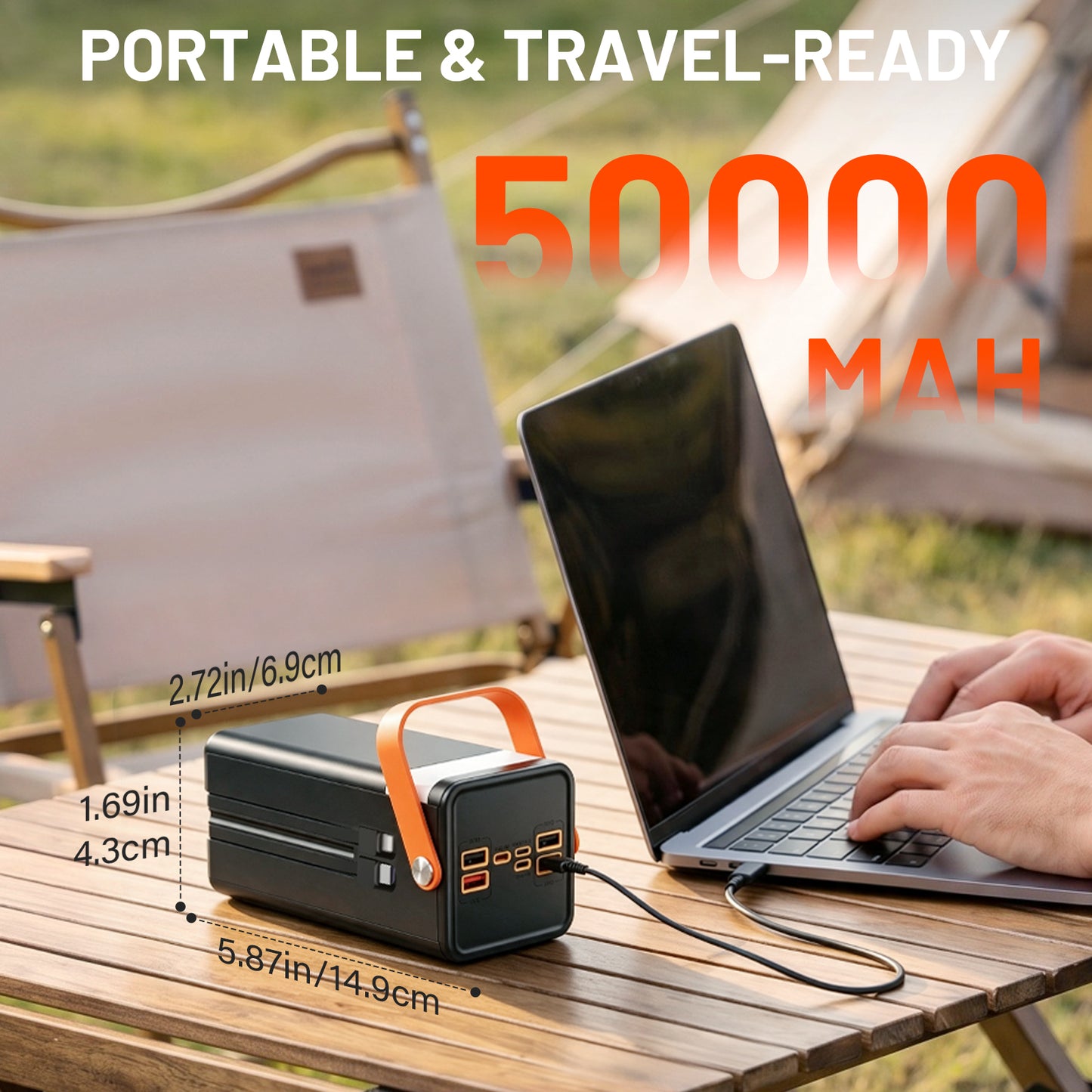 50000mAh Solar Power Bank, 22.5W Fast Charging Power Bank with Built-in Cables, Solar Phone Charger & Solar Battery Charger, 7-Output 3-Input LCD Display, SOS Flashlight for Travel Hiking (Black)