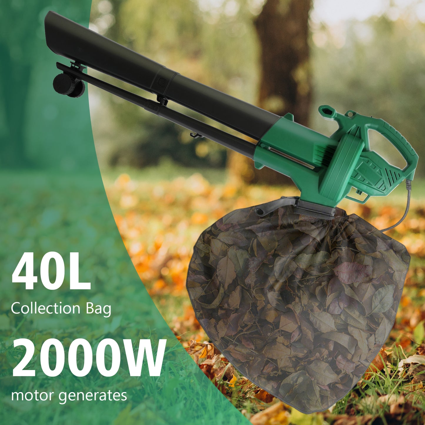 TOPZOO 450 CFM Leaf Blower, 3-in-1 Leaf Blower Cordless with 40L Collection Bag for Blowing Leaves, Patio Cleaning, Lawn Care and Dust