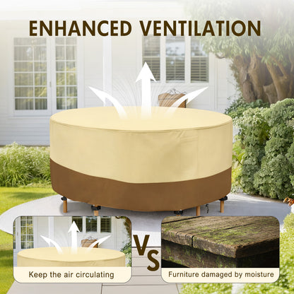 Round Patio Furniture Covers, 84" Dia Outdoor Furniture Covers, Waterproof Outdoor Table Cover, Fire Pit Cover, 420D Cover for Outdoor Furniture Set, Beige&Brown