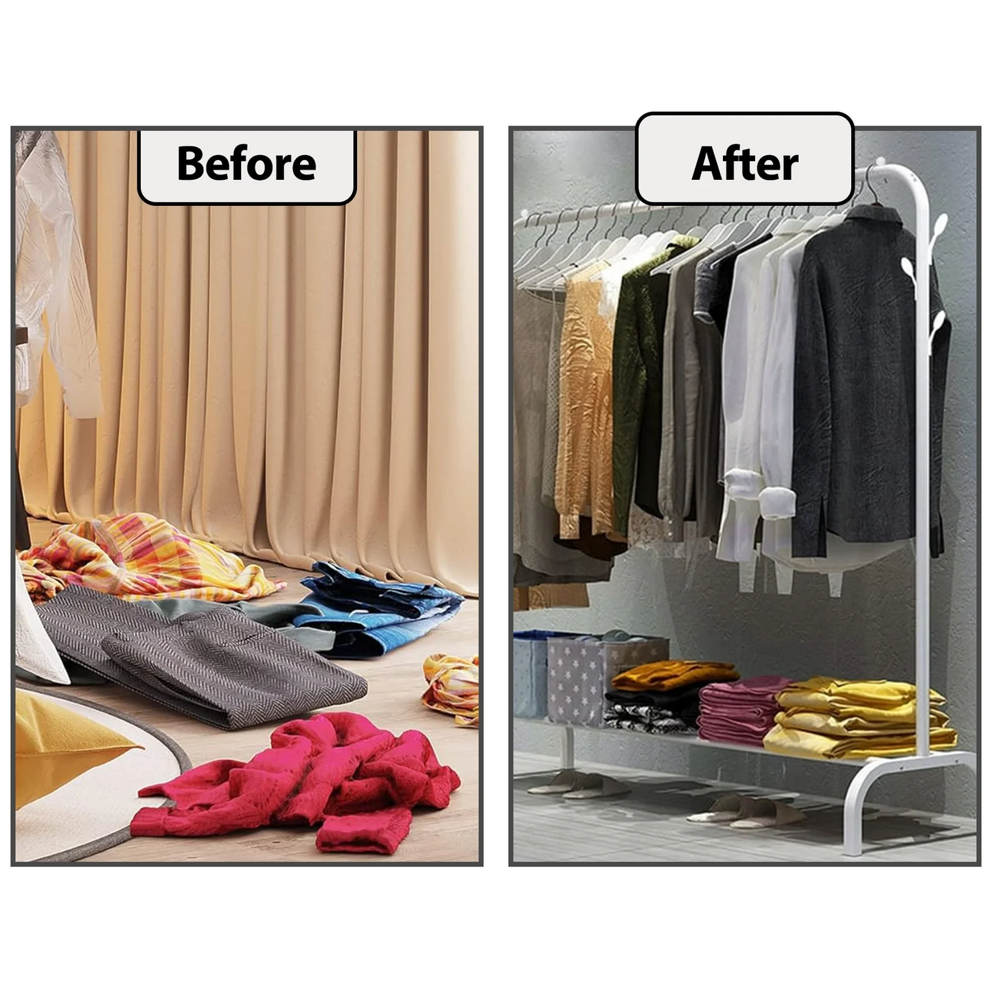 Homemart Clothes Rack, Garment Rack with Bottom Shelf for Hanging Clothes, Coats, Skirts, Shirts, Sweaters, White