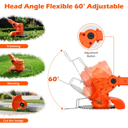 Weed Eaters, Cordless Weed Trimmer with Wheels, 2Pcs 4000mAh Batteries, Adjustable Length, 650W Grass Trimmer/Edger/Brush Cutter for Lawn Yard Garden Maintaining (Orange)