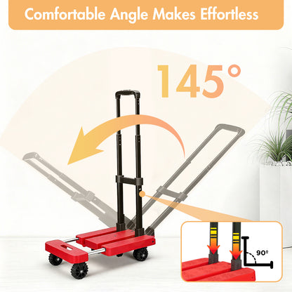 BAOKALER Folding Hand Truck, Heavy Duty Dolly Cart, Push Dolly Cart Foldable Platform with 6 Wheels, Red