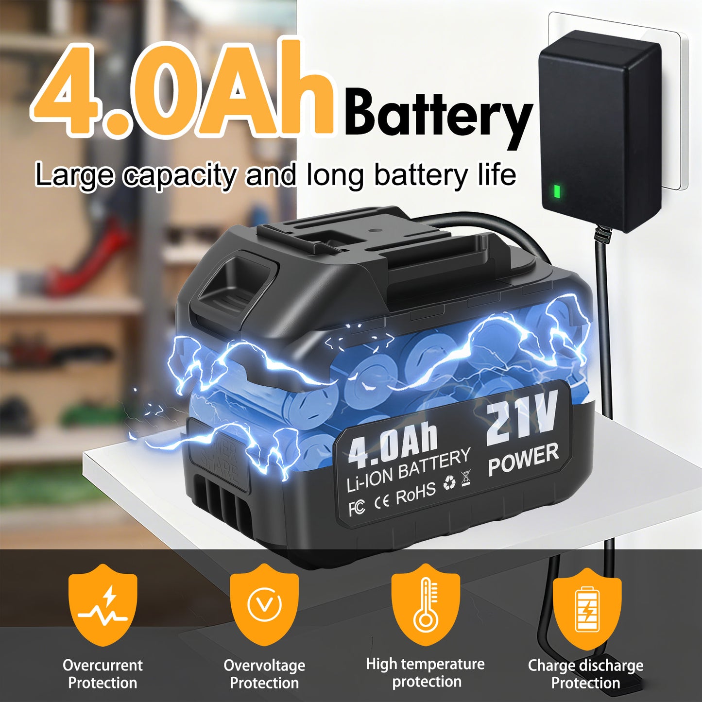 BAOKALER 21V 300CFM Leaf Blower, 2-in-1 Handheld Electric Vacuum with 4AH Battery, 3 Speed Modes and LED Display