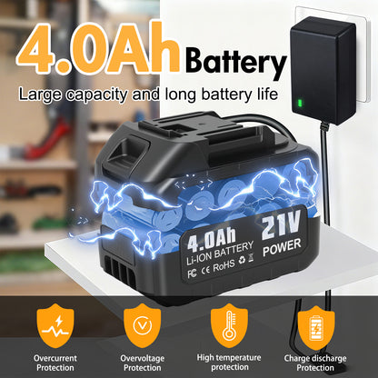 BAOKALER 21V 300CFM Leaf Blower, 2-in-1 Handheld Electric Vacuum with 4AH Battery, 3 Speed Modes and LED Display