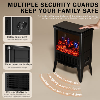 1500W Electric Fireplace Heater with 3D Realistic Flame Effect, Overheat Safety Design, Adjustable Heating Modes, Suitable for Small Spaces