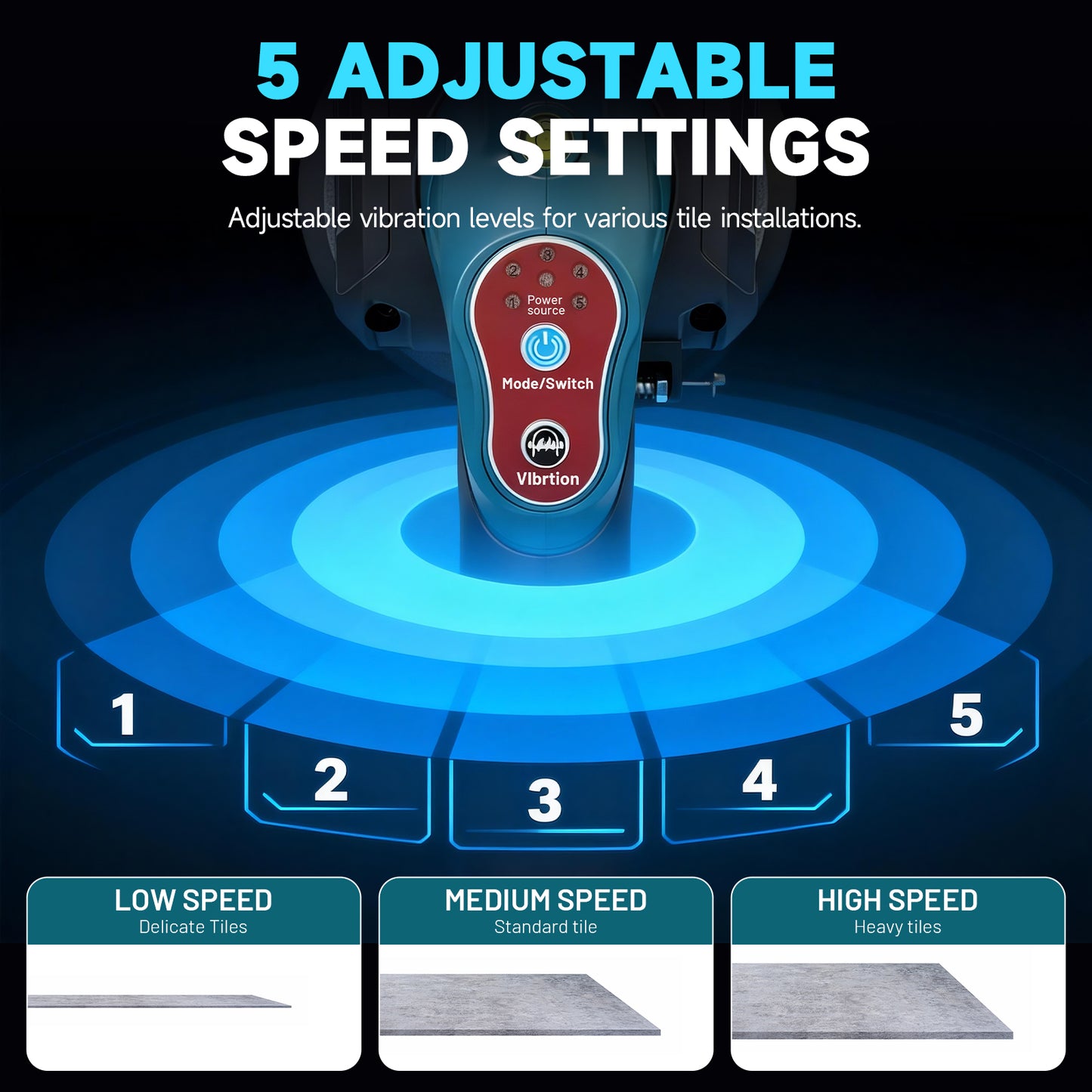 Tile Vibration Leveling Machine, Cordless Tiler Vibration Tool with 5 Adjustable Speed, 2-in-1 Tile Vibration Machine with 5.2in Suction Cup & 176Lbs Adsorption, 2 Batteries