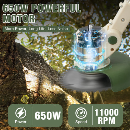 Electric Weed Eater,24V Weed Trimmer with 650W Powerful motor,Low Noise Weed Wackers & Lawn Edger,Wheels and 3 Types Blades Grass Trimmer for Lawn Garden Pruning Trimming