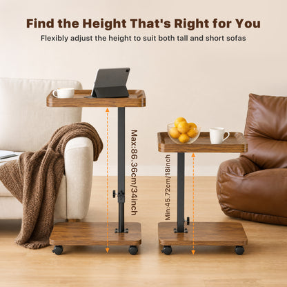 C Table End Table with Adjustable Height, 360¡ãSwivel TV Tray Table for Small Spaces, Portable C-Shaped Side Table for Couch & Bed