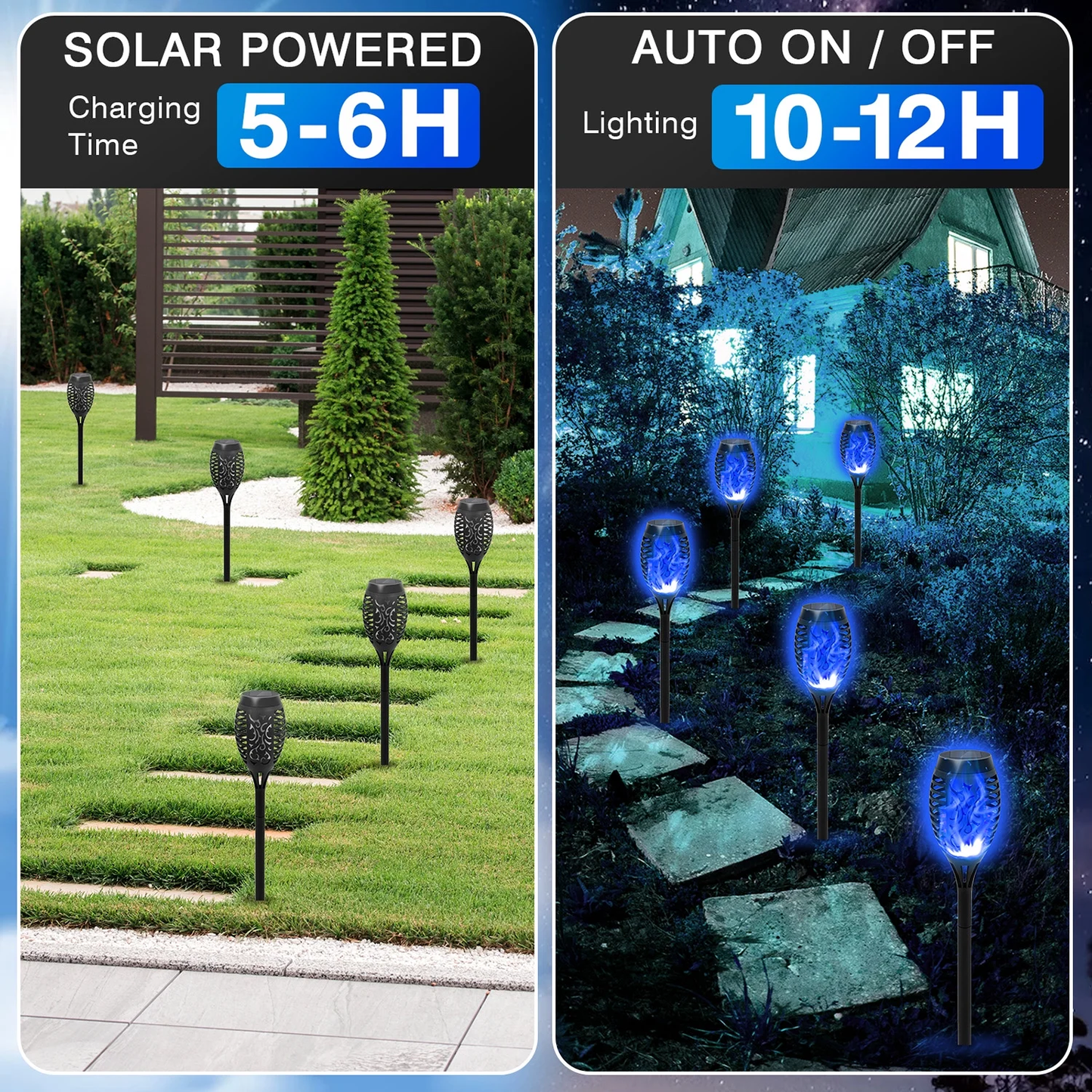 CATGOOD Waterproof LED Flickering Flame Solar Lights, Blue (12 Pack)