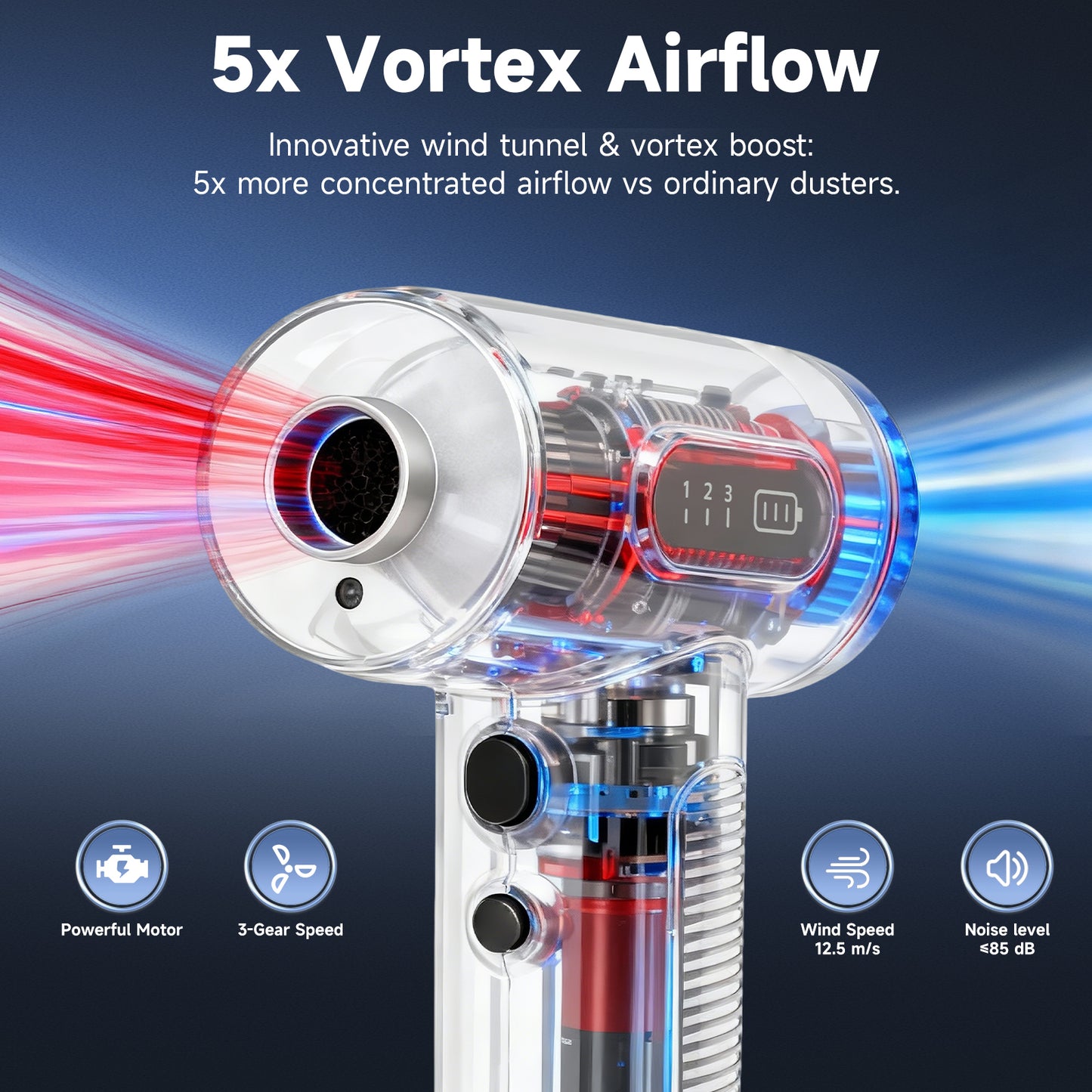 Compressed Air Duster, 120000RPM Mini Vacuum Cleaner Cordless, 3 Gear Adjustable Electric Air Duster/Car Vacuum Cleaner, Keyboard Duster with LED Light 13 Kits Air Blower for Computer