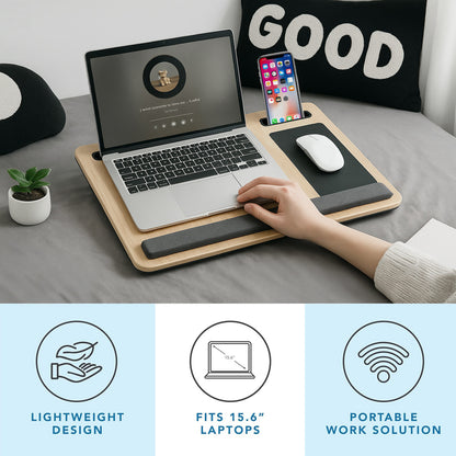Baokaler Lap desk, Portable Laptop Desk with Pillow, Lapdesk Table with Soft Pillow, Fits up to 15.6 inches, White