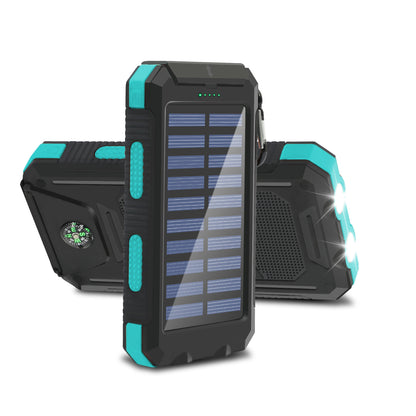 CATGOOD Solar Charger for Cell Phone 20000mAh, Portable Solar Power Bank with Dual 5V USB Ports, 2 Led Light Flashlight, Compass (Blue)