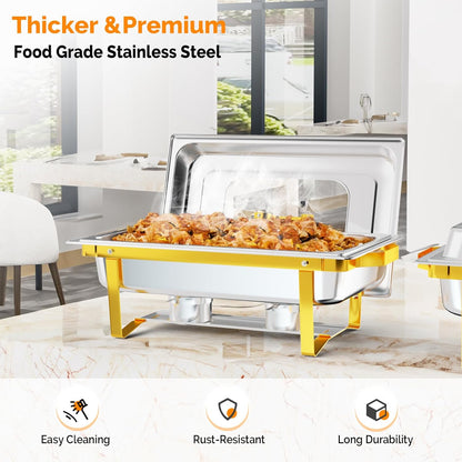 Rectangular Chafing Dish Buffet Set 1Pack, 9QT Buffet Warmer Sets and Stainless Steel Chafer for Hotel Catering, Parties, Weddings(Gold)