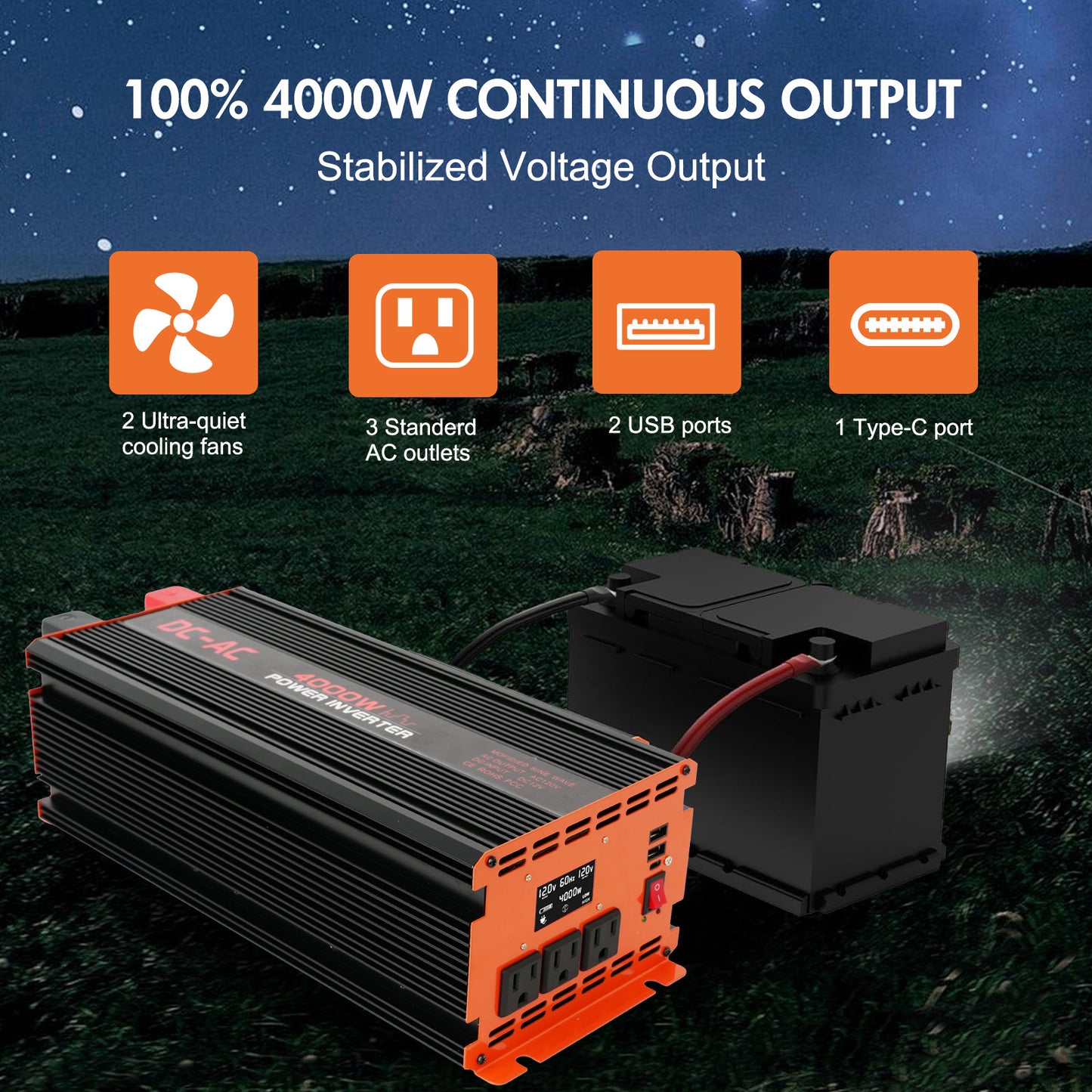 4000 Watt Power Inverter 12V DC to 110V/120V AC Converter Car Inverter with LCD Display