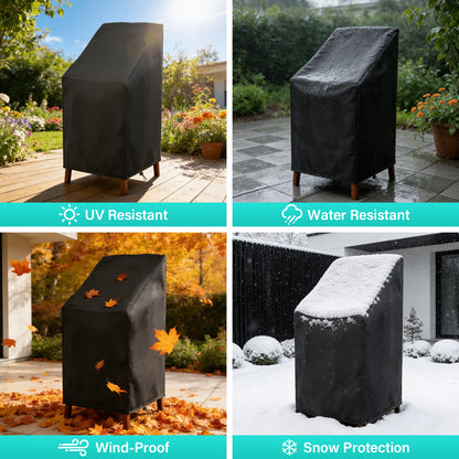 Patio Chair Covers,Outdoor Chair Cover,Waterproof Patio Furniture Covers for Outdoor Furniture, Large Covers for High-Back Chiar/Stackable Outdoor Chairs, 25" L x 25" W x 47"H,Black