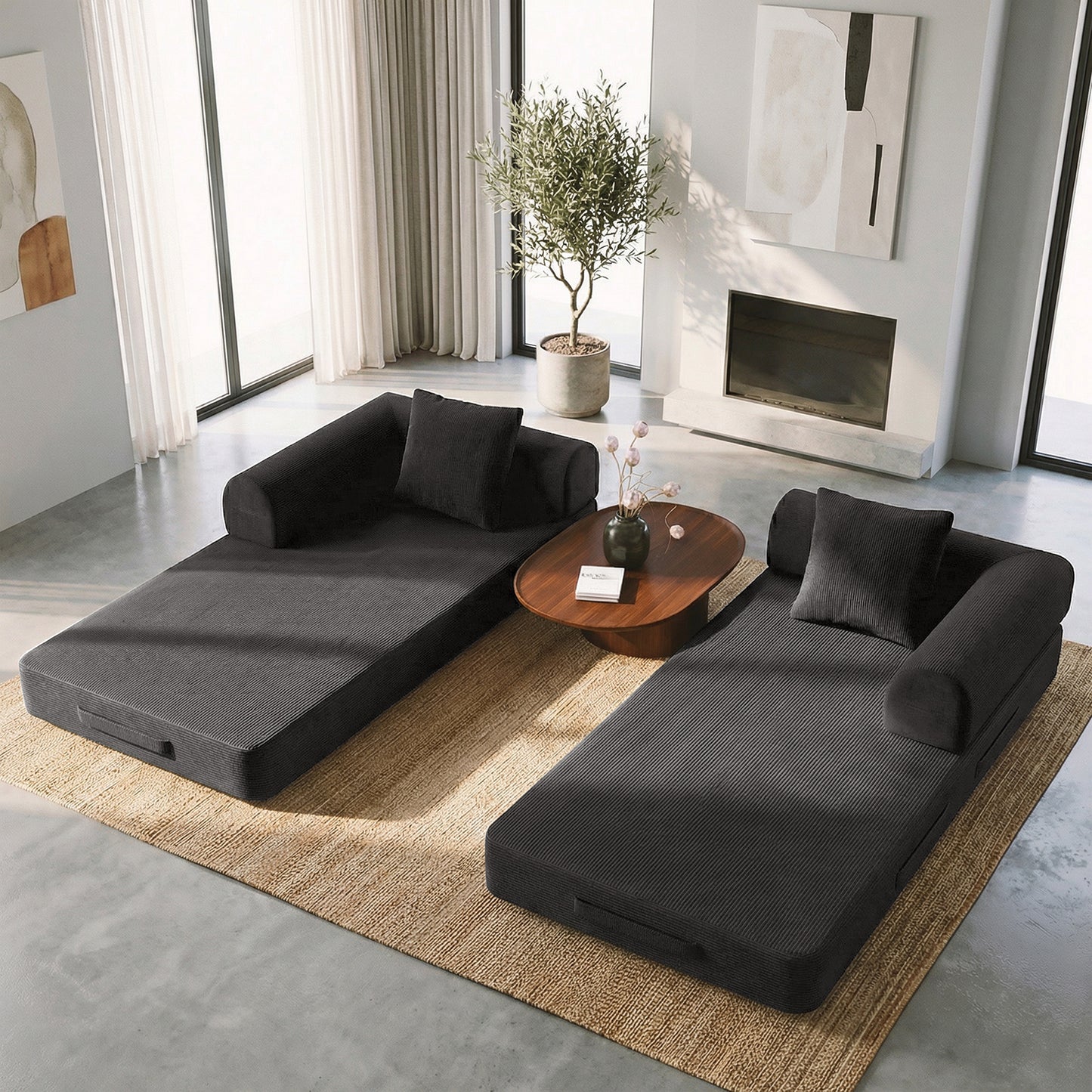 CATGOOD Sectional Couch for Living Room, Convertible Sofa Bed with Soft Corduroy, 78 Inch Modular Futon Couch Free Assembly, Gray