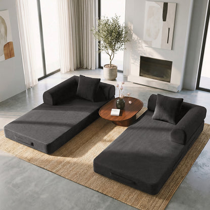 CATGOOD Sectional Couch for Living Room, Convertible Sofa Bed with Soft Corduroy, 78 Inch Modular Futon Couch Free Assembly, Gray