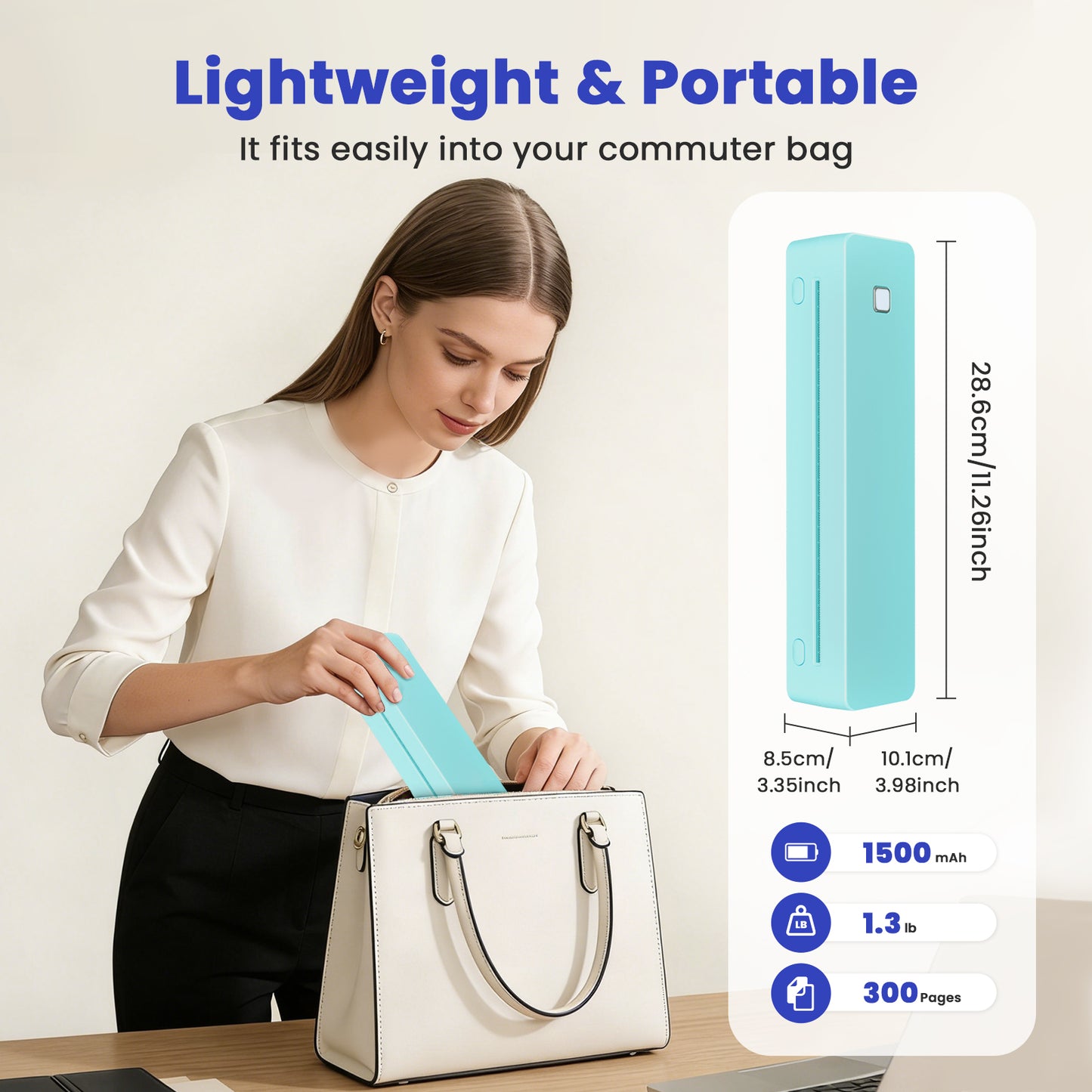 Portable Thermal Printer, Inkless Wireless Travel Printer for Android & iOS, Compatible with US Letter, A4, A5, B5 Thermal Paper
