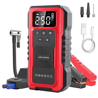 1200A Peak Car Battery Jump Starter with Tire Inflator, Portable 4?in?1 Jump Starter with USB Output & 150 PSI Air Compressor, 12V Jump Pack with Full?Screen LED Display and SOS Emergency Light, Red